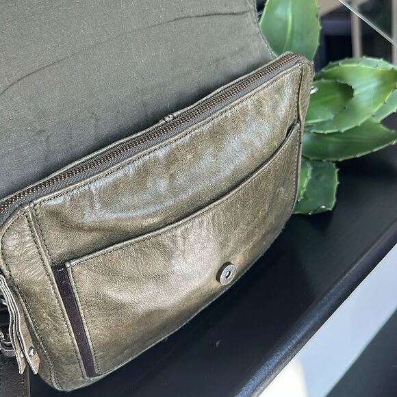 The Sak Olive Green Genuine Leather Crossbody Shoulder Purse, Fold-Over Flap - Picture 8 of 10